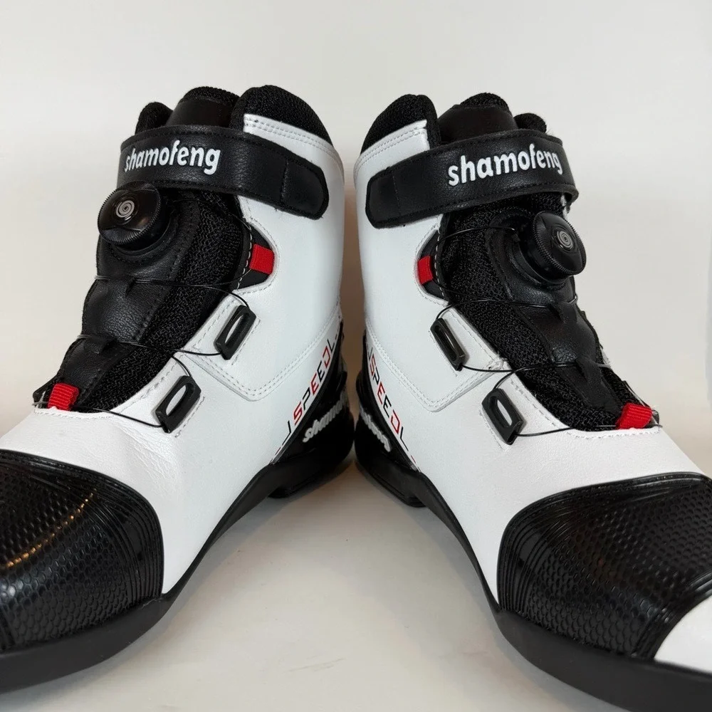 Shamofeng J-Speed Motorcycle Riding Boots White Black Red Men Size 42 US 9
